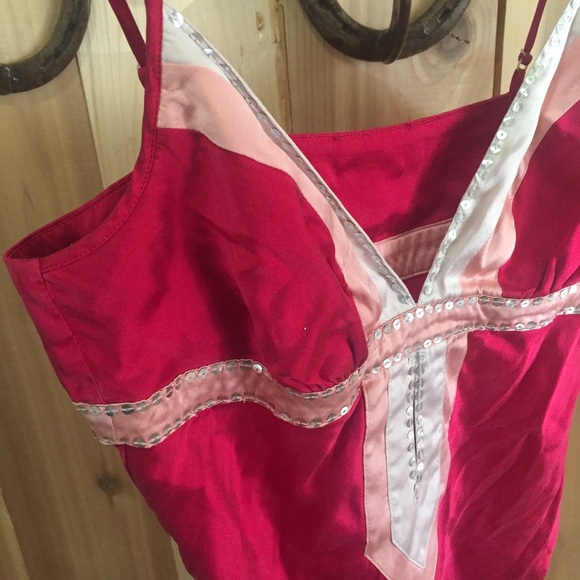 Red Pink sexy Silk blend embellished camisole tank - Picture 2 of 8